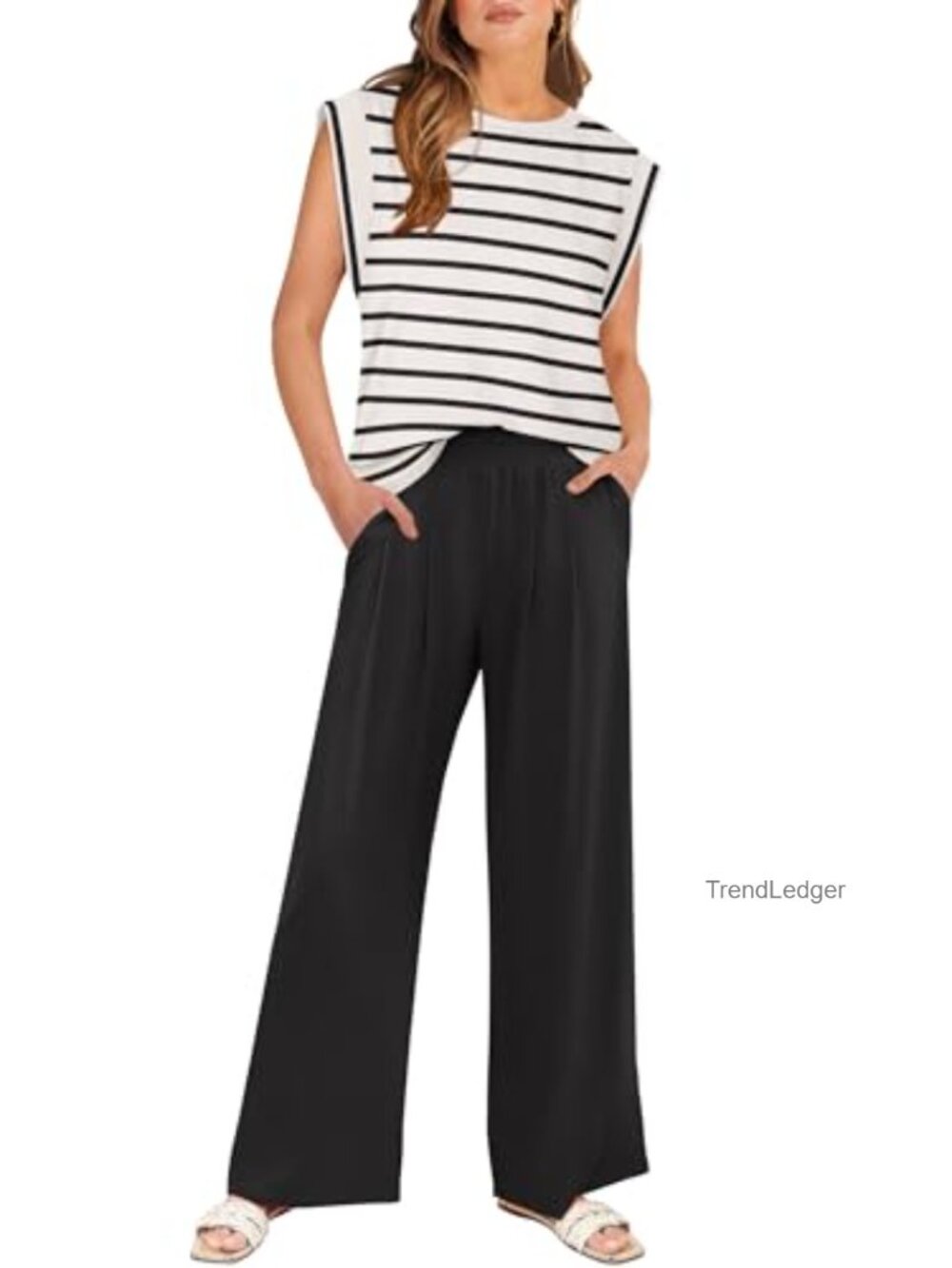 Women 2 Piece Lounge Set Tank Top Palazzo Pants Travel Vacation Outfit